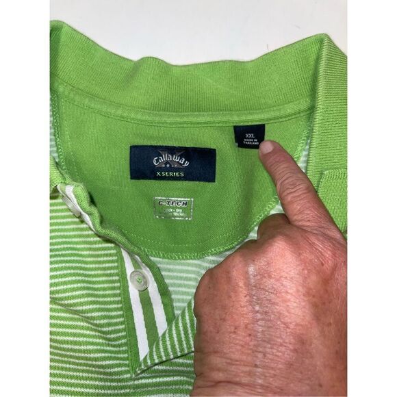 Callaway Golf X Series Polo 1/4 Button Down ‎ Size XXL - Green/White Striped A24 - Picture 3 of 8